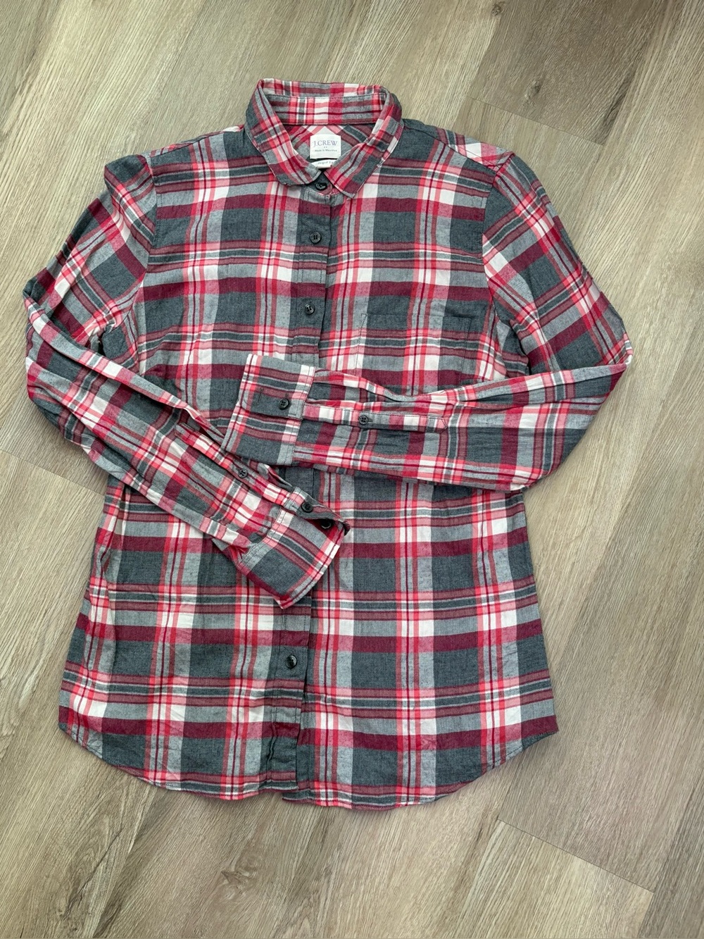 J.Crew Mercantile Red Grey 100% Cotton Plaid Flannel Button Down Shirt Women’s S
